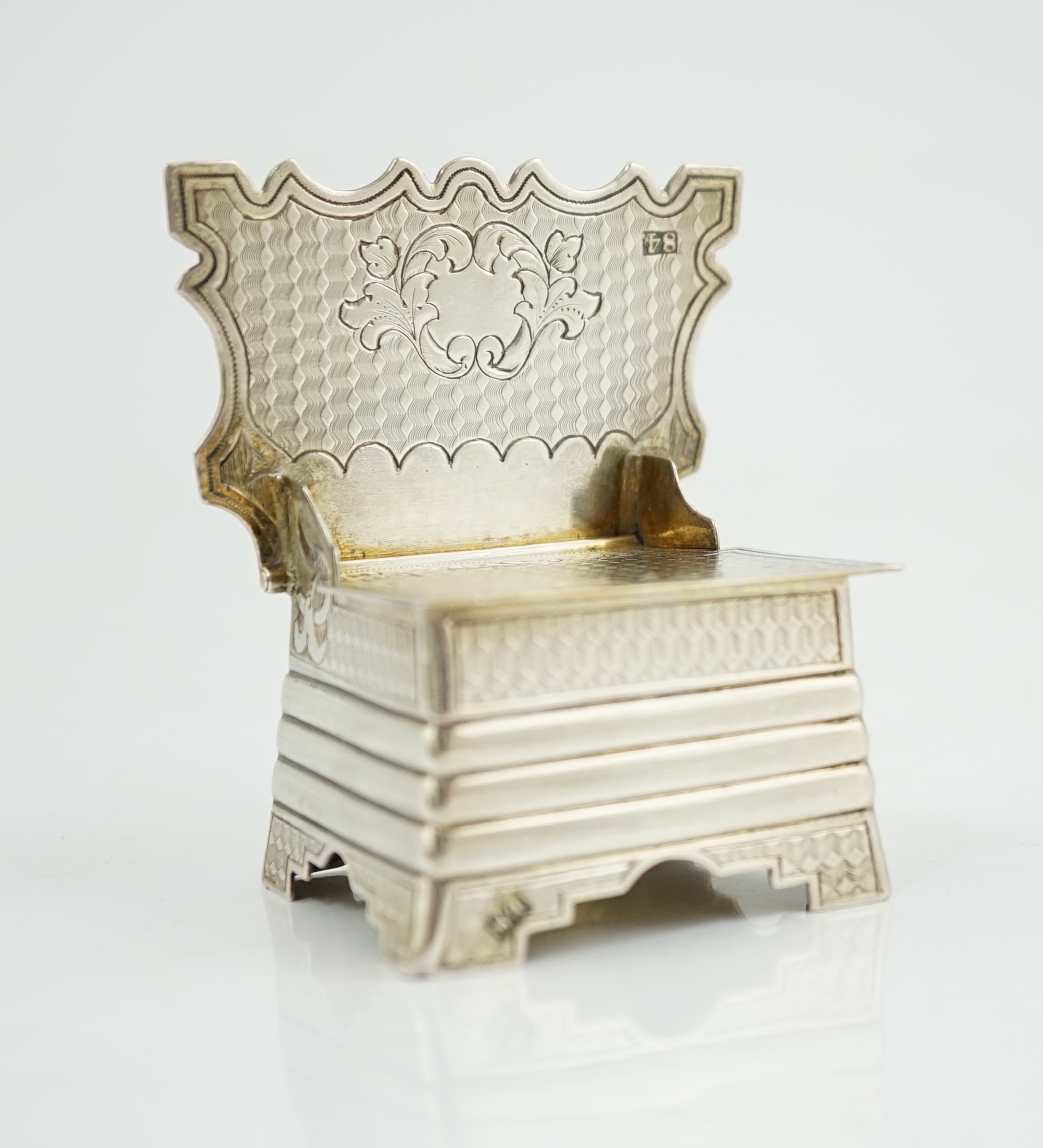 A late 19th century Russian 84 zolotnik silver miniature throne salt